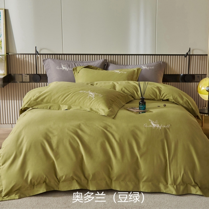 91家纺网 家纺一手货源 找家纺 威克凯丽2021新款秋冬绣花3221磨毛四件套奥兰多-豆绿