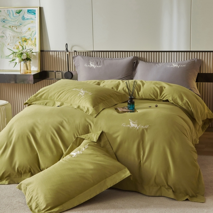 91家纺网 家纺一手货源 找家纺 威克凯丽2021新款秋冬绣花3221磨毛四件套奥兰多-豆绿