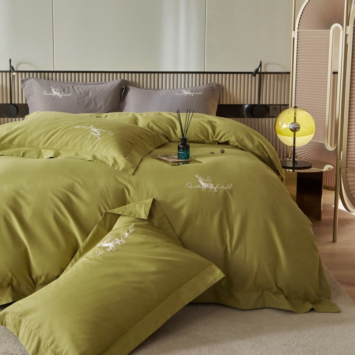 91家纺网 家纺一手货源 找家纺 威克凯丽2021新款秋冬绣花3221磨毛四件套奥兰多-豆绿