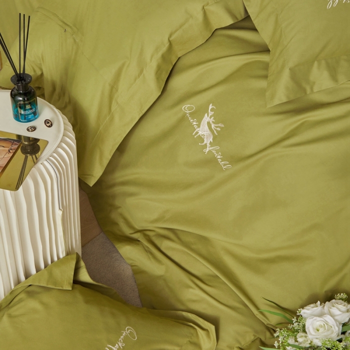 91家纺网 家纺一手货源 找家纺 威克凯丽2021新款秋冬绣花3221磨毛四件套奥兰多-豆绿