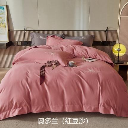 91家纺网 家纺一手货源 找家纺 威克凯丽2021新款秋冬绣花3221磨毛四件套奥兰多-红豆沙