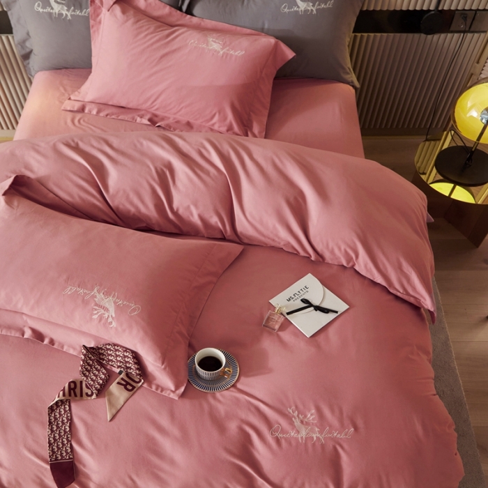 91家纺网 家纺一手货源 找家纺 威克凯丽2021新款秋冬绣花3221磨毛四件套奥兰多-红豆沙