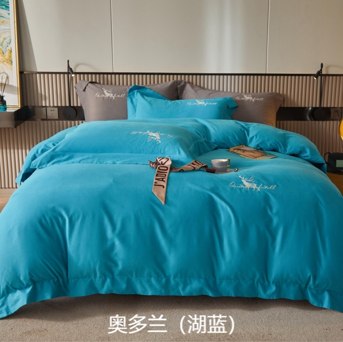 91家纺网 家纺一手货源 找家纺 威克凯丽2021新款秋冬绣花3221磨毛四件套奥兰多-湖蓝