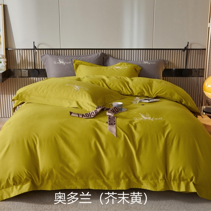 91家纺网 家纺一手货源 找家纺 威克凯丽2021新款秋冬绣花3221磨毛四件套奥兰多-芥末黄