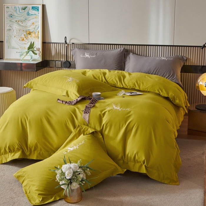 91家纺网 家纺一手货源 找家纺 威克凯丽2021新款秋冬绣花3221磨毛四件套奥兰多-芥末黄