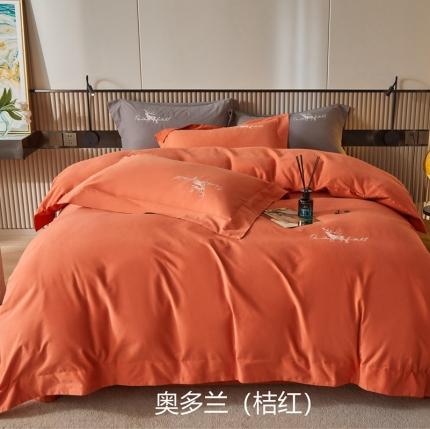 91家纺网 家纺一手货源 找家纺 威克凯丽2021新款秋冬绣花3221磨毛四件套奥兰多-桔红