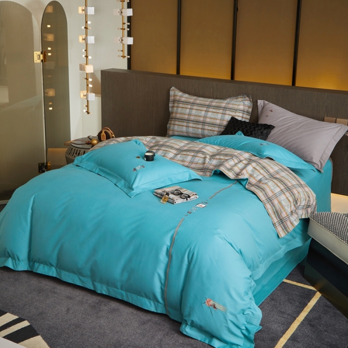 91家纺网 家纺一手货源 找家纺 威克凯丽 秋冬绣花3636磨毛四件套 梦幻天空-宝石蓝