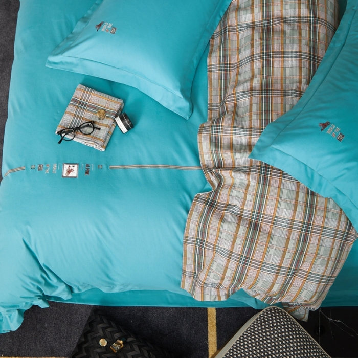 91家纺网 家纺一手货源 找家纺 威克凯丽 秋冬绣花3636磨毛四件套 梦幻天空-宝石蓝