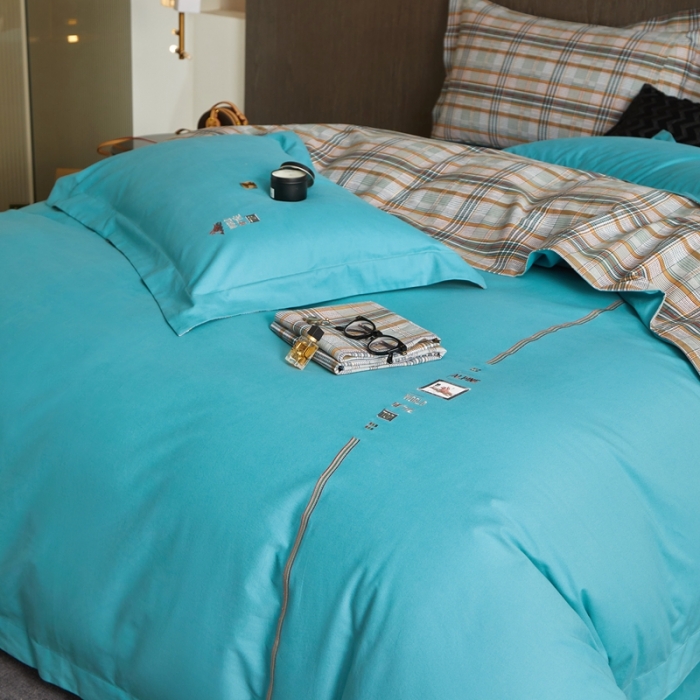 91家纺网 家纺一手货源 找家纺 威克凯丽 秋冬绣花3636磨毛四件套 梦幻天空-宝石蓝