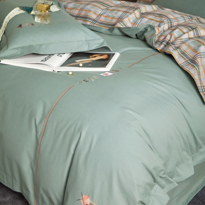 91家纺网 家纺一手货源 找家纺 威克凯丽 秋冬绣花3636磨毛四件套 梦幻天空-草绿