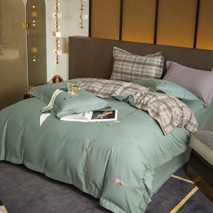 91家纺网 家纺一手货源 找家纺 威克凯丽 秋冬绣花3636磨毛四件套 梦幻天空-草绿