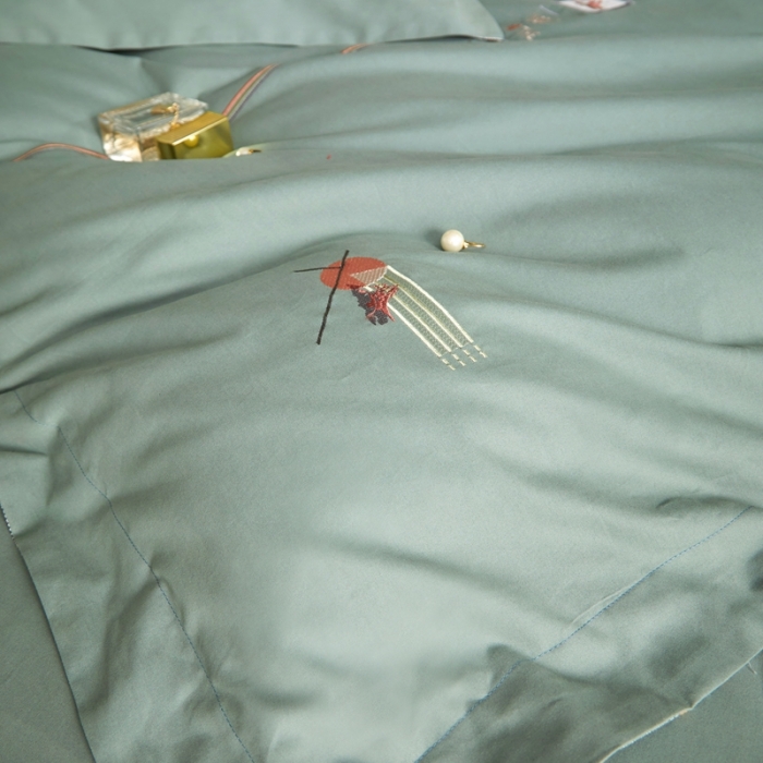 91家纺网 家纺一手货源 找家纺 威克凯丽 秋冬绣花3636磨毛四件套 梦幻天空-草绿