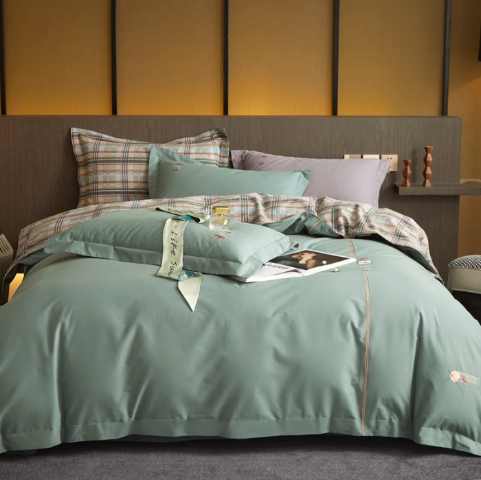 91家纺网 家纺一手货源 找家纺 威克凯丽 秋冬绣花3636磨毛四件套 梦幻天空-草绿