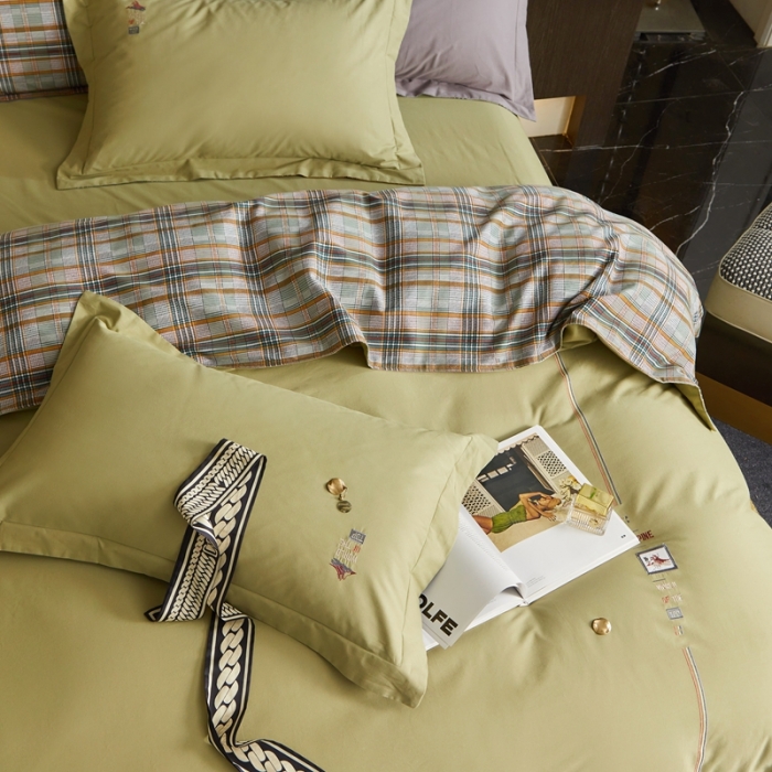 91家纺网 家纺一手货源 找家纺 威克凯丽 秋冬绣花3636磨毛四件套 梦幻天空-淡绿