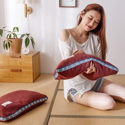 91家纺网 家纺一手货源 找家纺 梦叶草 2022新款麻绒全荞麦枕 橘红