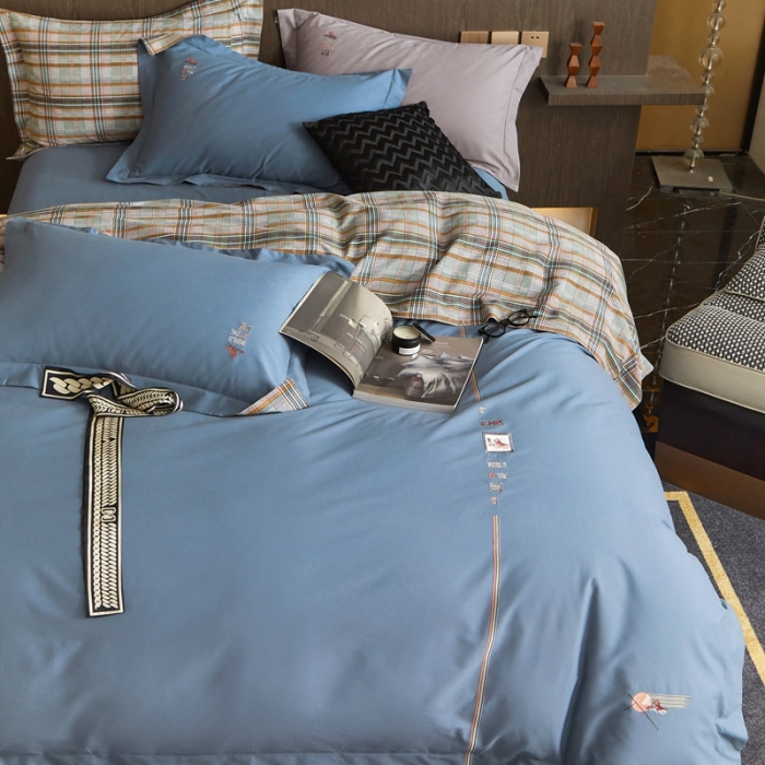 91家纺网 家纺一手货源 找家纺 威克凯丽 秋冬绣花3636磨毛四件套 梦幻天空-雾霾蓝