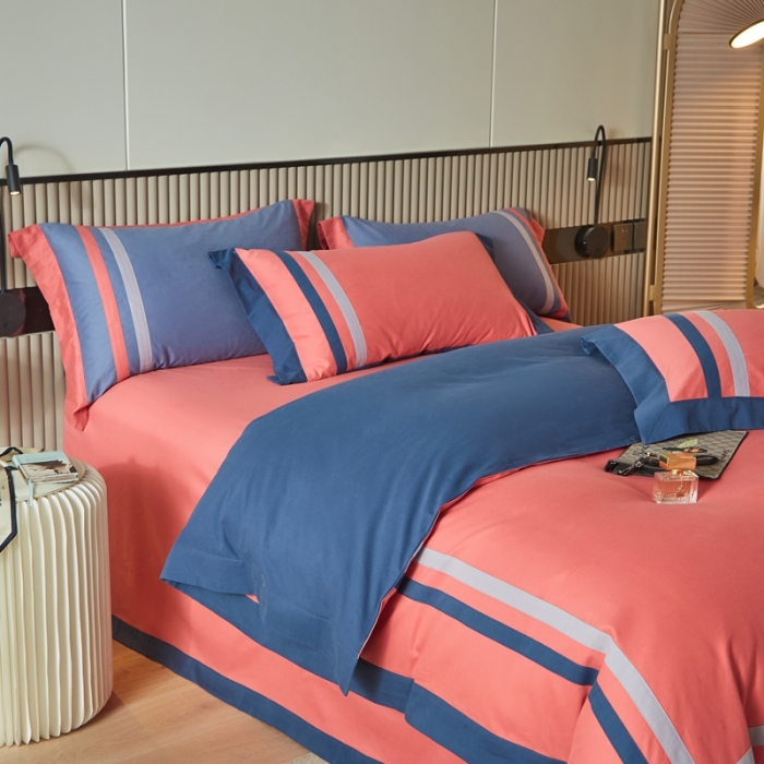 91家纺网 家纺一手货源 找家纺 威克凯丽 秋冬拼接4032磨毛四件套 美丽心语-豆沙粉