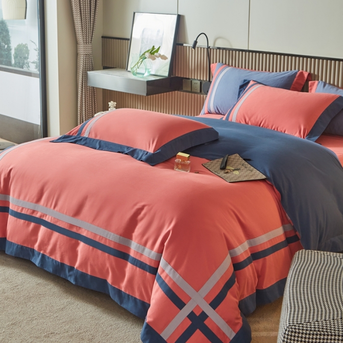 91家纺网 家纺一手货源 找家纺 威克凯丽 秋冬拼接4032磨毛四件套 美丽心语-豆沙粉