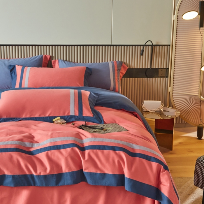 91家纺网 家纺一手货源 找家纺 威克凯丽 秋冬拼接4032磨毛四件套 美丽心语-豆沙粉