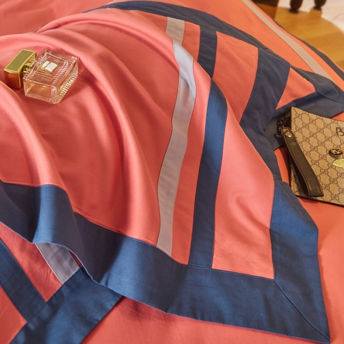 91家纺网 家纺一手货源 找家纺 威克凯丽 秋冬拼接4032磨毛四件套 美丽心语-豆沙粉