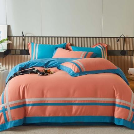 91家纺网 家纺一手货源 找家纺 威克凯丽 秋冬拼接4032磨毛四件套 美丽心语-活力橙