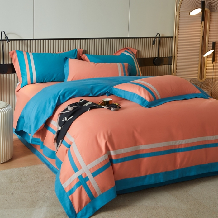 91家纺网 家纺一手货源 找家纺 威克凯丽 秋冬拼接4032磨毛四件套 美丽心语-活力橙