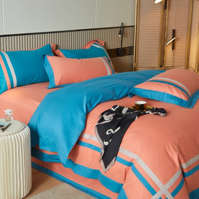 91家纺网 家纺一手货源 找家纺 威克凯丽 秋冬拼接4032磨毛四件套 美丽心语-活力橙