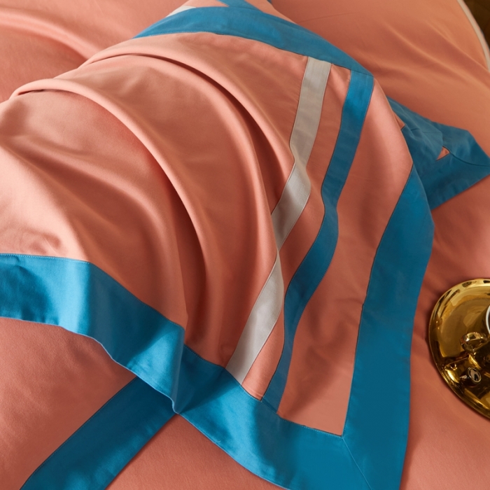 91家纺网 家纺一手货源 找家纺 威克凯丽 秋冬拼接4032磨毛四件套 美丽心语-活力橙