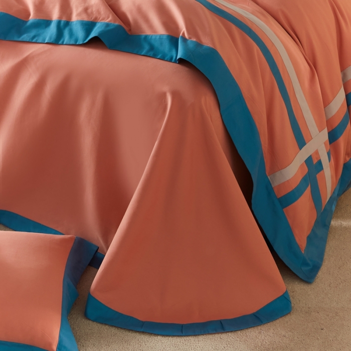 91家纺网 家纺一手货源 找家纺 威克凯丽 秋冬拼接4032磨毛四件套 美丽心语-活力橙