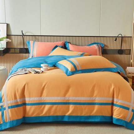 91家纺网 家纺一手货源 找家纺 威克凯丽 秋冬拼接4032磨毛四件套 美丽心语-柠檬黄