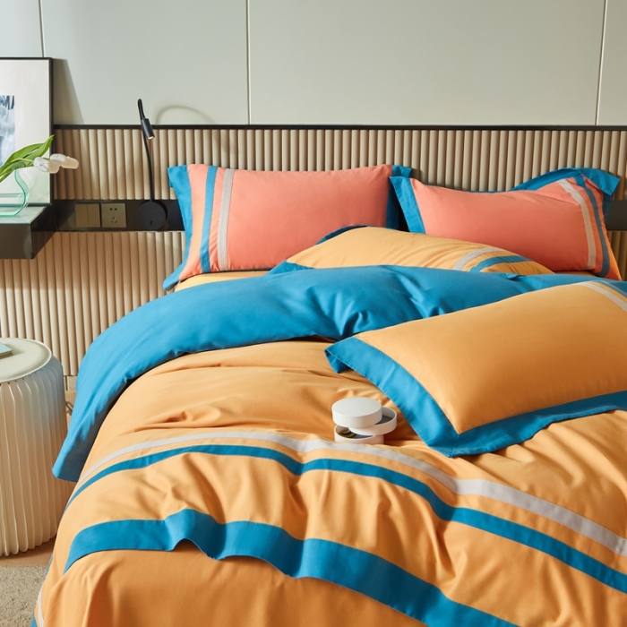 91家纺网 家纺一手货源 找家纺 威克凯丽 秋冬拼接4032磨毛四件套 美丽心语-柠檬黄