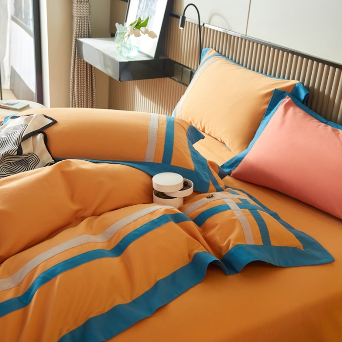 91家纺网 家纺一手货源 找家纺 威克凯丽 秋冬拼接4032磨毛四件套 美丽心语-柠檬黄