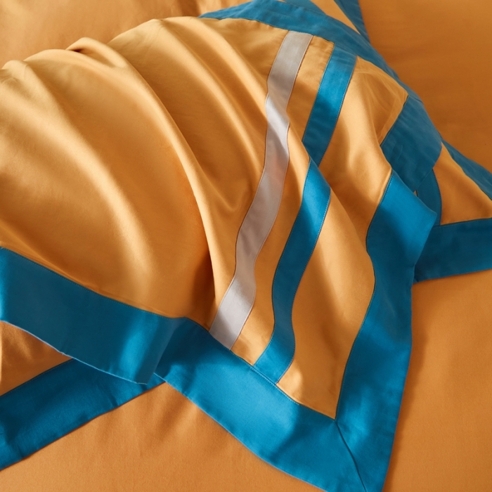 91家纺网 家纺一手货源 找家纺 威克凯丽 秋冬拼接4032磨毛四件套 美丽心语-柠檬黄