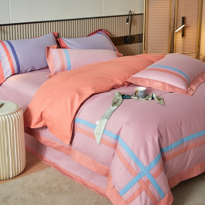 91家纺网 家纺一手货源 找家纺 威克凯丽 秋冬拼接4032磨毛四件套 美丽心语-温馨紫