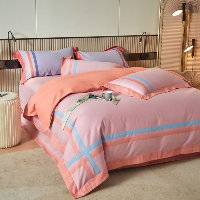 91家纺网 家纺一手货源 找家纺 威克凯丽 秋冬拼接4032磨毛四件套 美丽心语-温馨紫