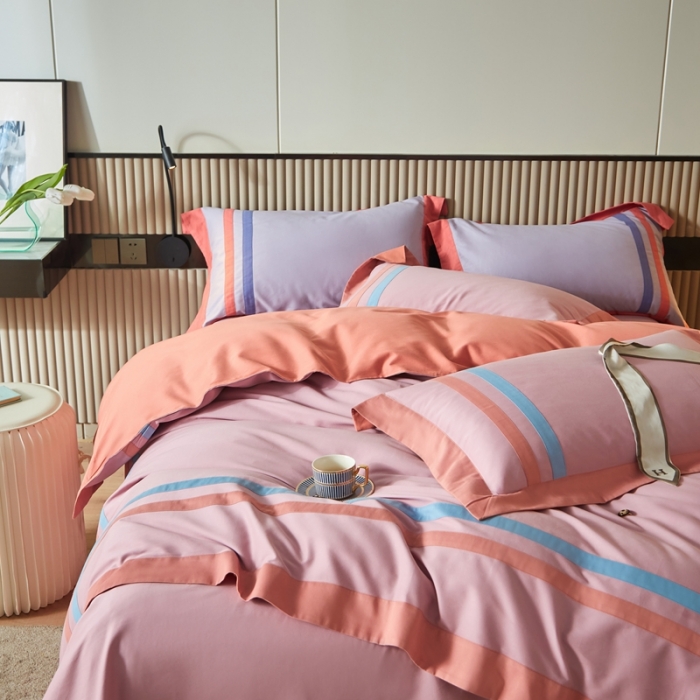 91家纺网 家纺一手货源 找家纺 威克凯丽 秋冬拼接4032磨毛四件套 美丽心语-温馨紫