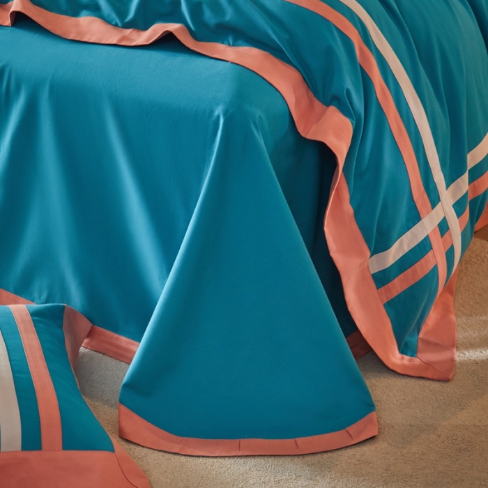 91家纺网 家纺一手货源 找家纺 威克凯丽 秋冬拼接4032磨毛四件套 美丽心语-月光蓝