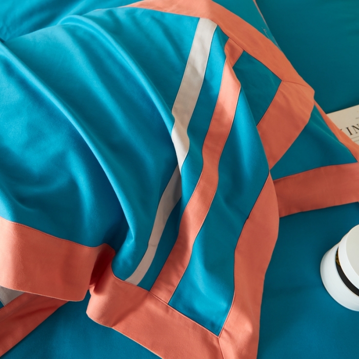 91家纺网 家纺一手货源 找家纺 威克凯丽 秋冬拼接4032磨毛四件套 美丽心语-月光蓝