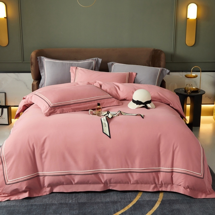 91家纺网 家纺一手货源 找家纺 威克凯丽 秋冬60拼接磨毛四件套 花栖寻梦-豆沙