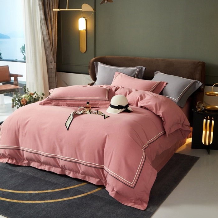 91家纺网 家纺一手货源 找家纺 威克凯丽 秋冬60拼接磨毛四件套 花栖寻梦-豆沙