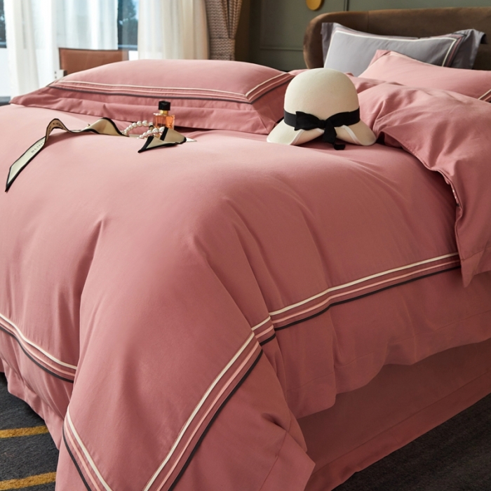 91家纺网 家纺一手货源 找家纺 威克凯丽 秋冬60拼接磨毛四件套 花栖寻梦-豆沙