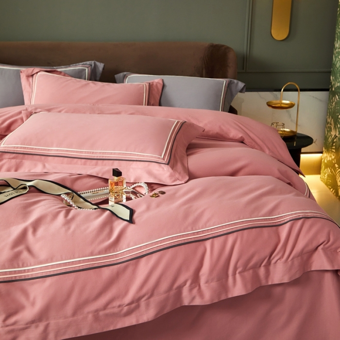 91家纺网 家纺一手货源 找家纺 威克凯丽 秋冬60拼接磨毛四件套 花栖寻梦-豆沙