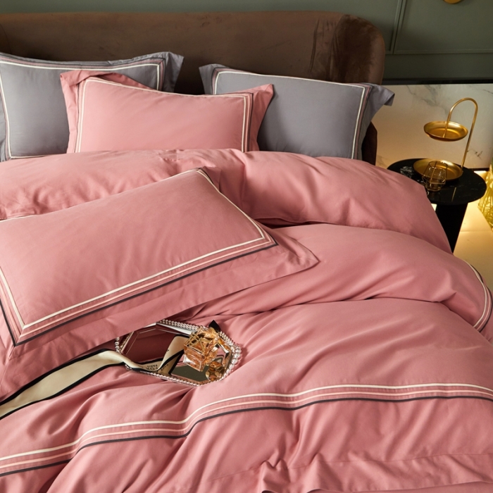 91家纺网 家纺一手货源 找家纺 威克凯丽 秋冬60拼接磨毛四件套 花栖寻梦-豆沙