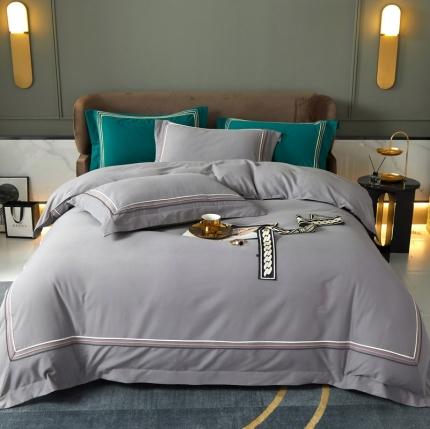 91家纺网 家纺一手货源 找家纺 威克凯丽 秋冬60拼接磨毛四件套 花栖寻梦-高级灰