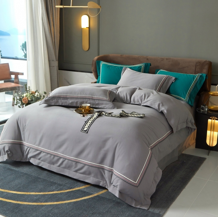 91家纺网 家纺一手货源 找家纺 威克凯丽 秋冬60拼接磨毛四件套 花栖寻梦-高级灰