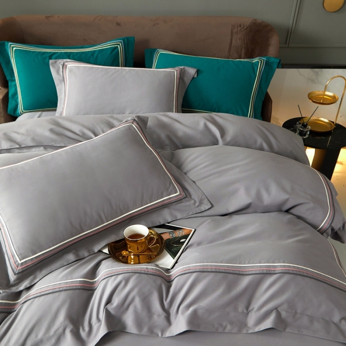 91家纺网 家纺一手货源 找家纺 威克凯丽 秋冬60拼接磨毛四件套 花栖寻梦-高级灰