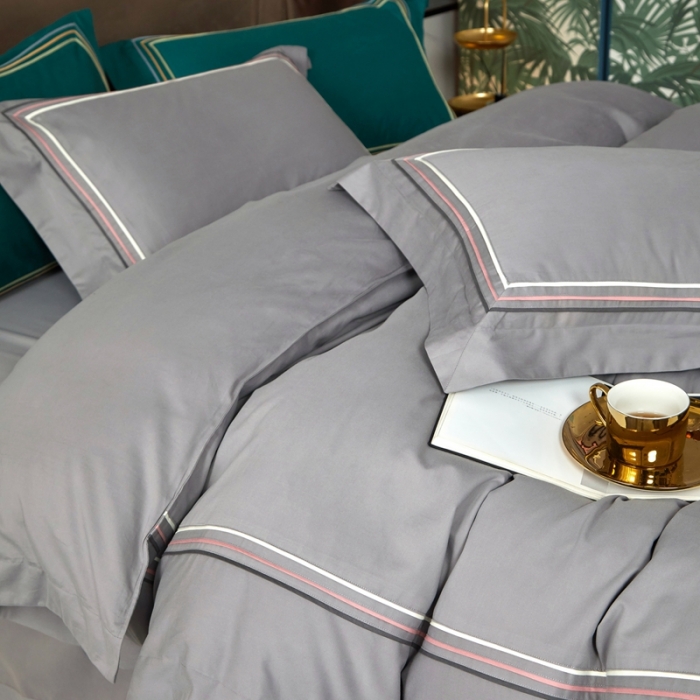 91家纺网 家纺一手货源 找家纺 威克凯丽 秋冬60拼接磨毛四件套 花栖寻梦-高级灰