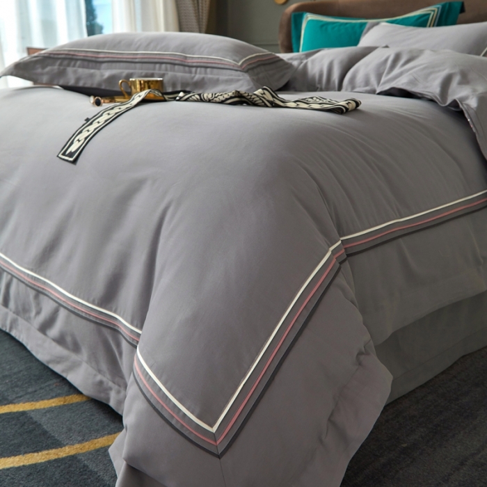 91家纺网 家纺一手货源 找家纺 威克凯丽 秋冬60拼接磨毛四件套 花栖寻梦-高级灰