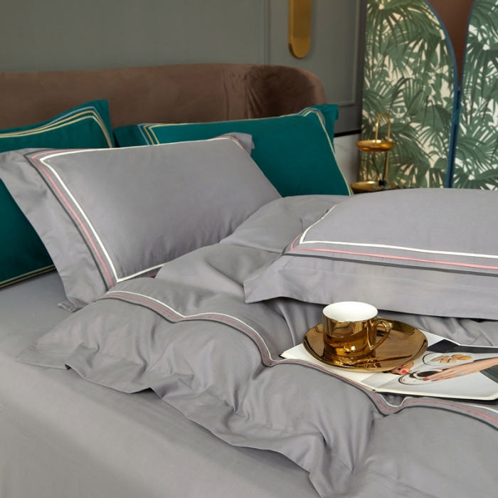 91家纺网 家纺一手货源 找家纺 威克凯丽 秋冬60拼接磨毛四件套 花栖寻梦-高级灰