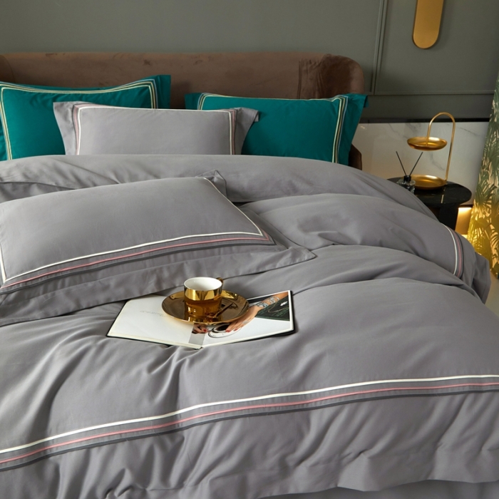 91家纺网 家纺一手货源 找家纺 威克凯丽 秋冬60拼接磨毛四件套 花栖寻梦-高级灰